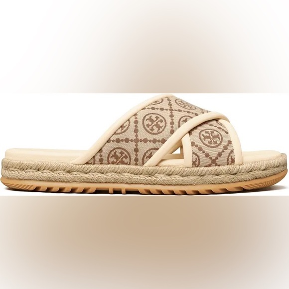 NWOT TORY BURCH T MONOGRAM CRISSCROSS ESPADRILLE SLIDES SIZE 8.5 - Picture 5 of 16